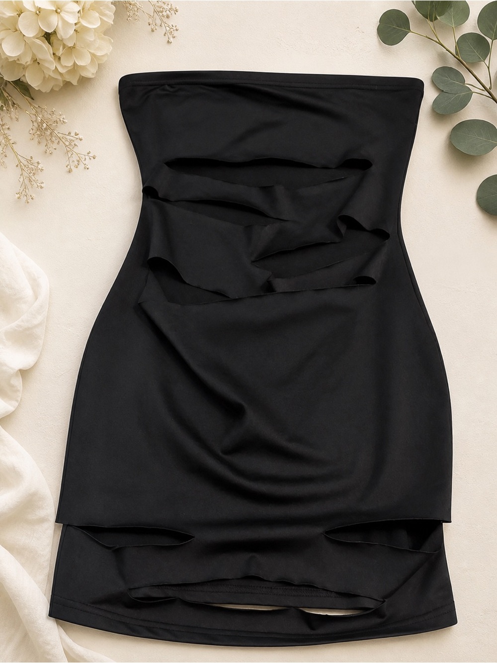 Strapless Black Cutout Bodycon Dress